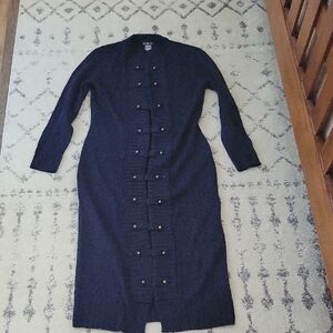 VENUS Navy Long Open Front Cardigan with Button Detail